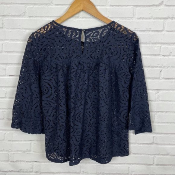Ann Taylor LOFT Black Lace Blouse 3/4 Sleeve - Picture 2 of 4